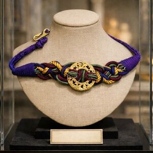 Braided Rope Belt Gold Filigree Medallion Purple Olive Maroon